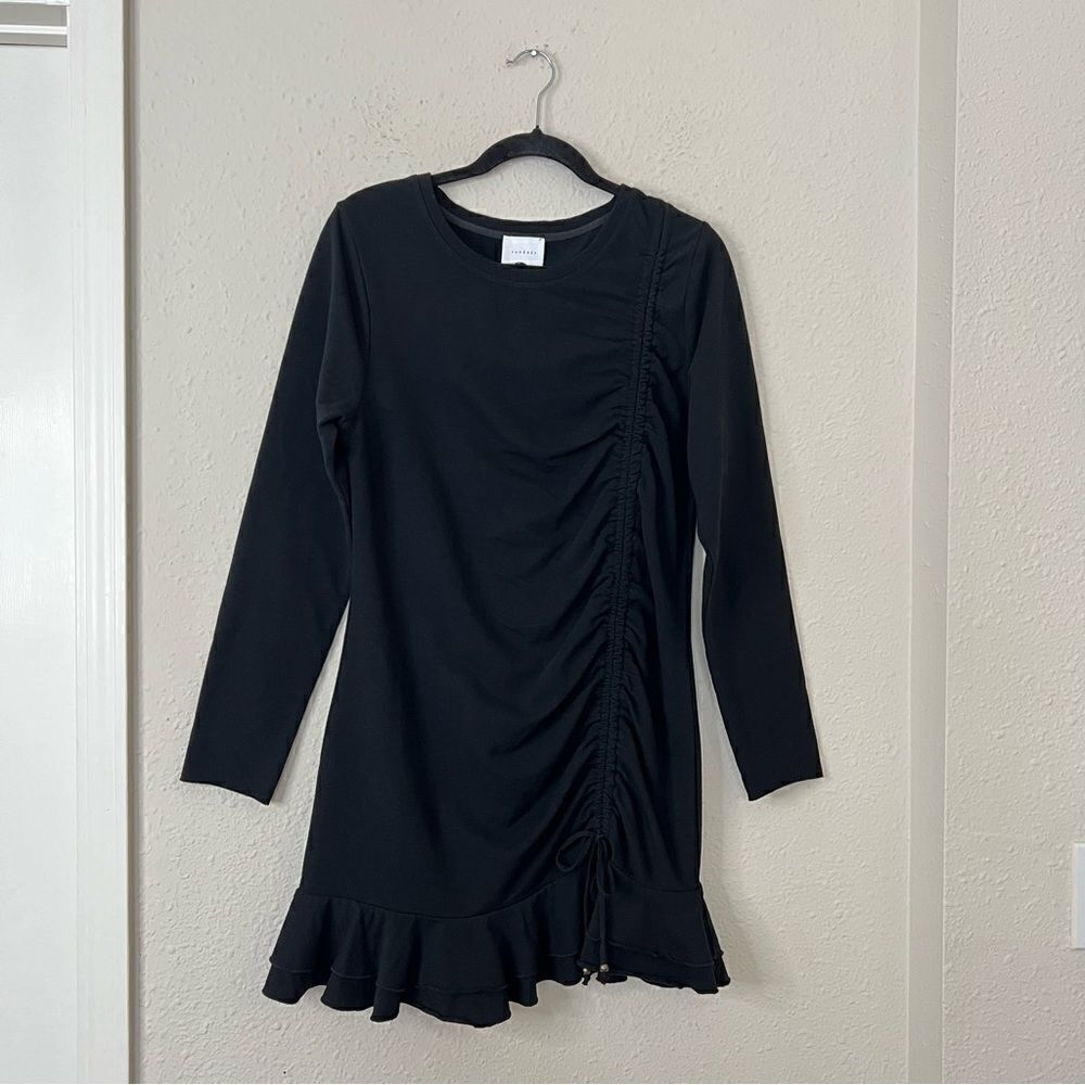 Anthropologie Sundays Ramone Black Ruched Mini Dress Size Medium, Long Sleeve - Picture 4 of 12
